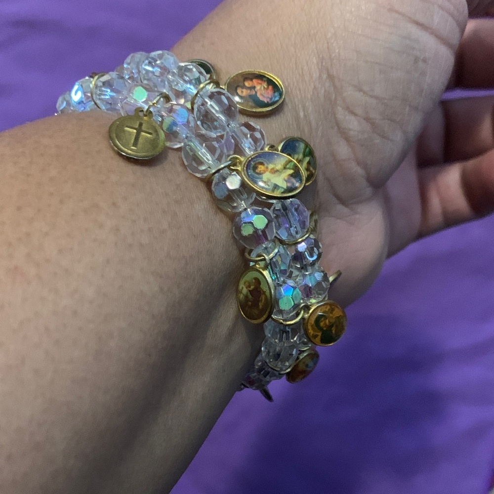 Vintage Crystal Religious Charm Bracelet